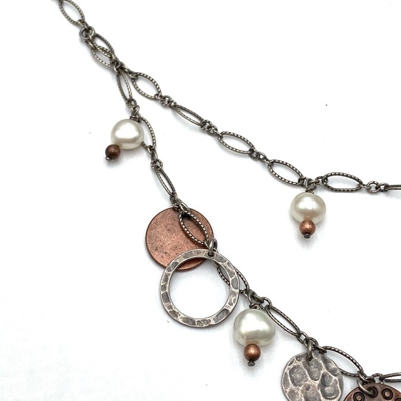 Silpada N1567 Sterling Silver 925 Copper Coin Pearl Cha Cha Necklace Layered - Picture 5 of 8